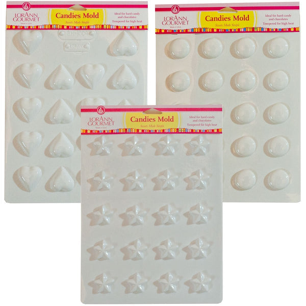 Lorann Hard Candy Mold Set - Heart, Circle, and Star – Cricket Creek Candy  & Baking Supplies