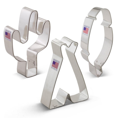 American Southwest Cookie Cutter Set - 3 Piece - Cactus, Feather and Teepee - Tin Plated Steel - Cricket Creek 