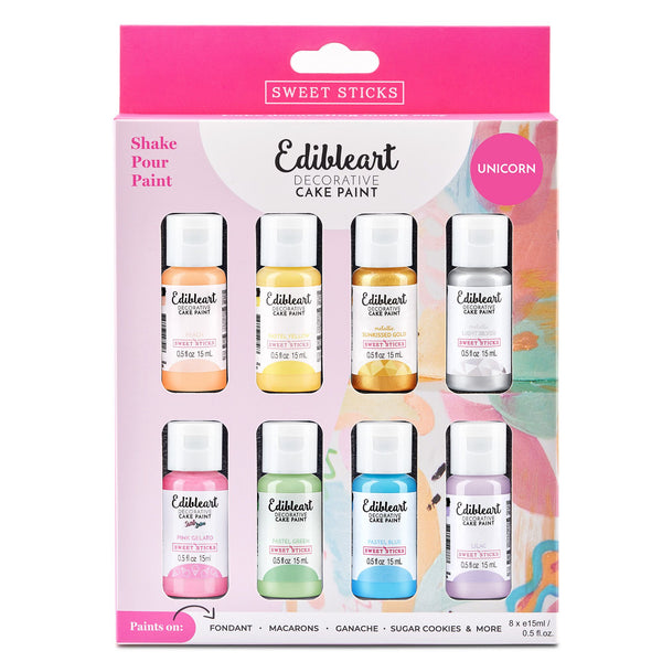UNICORN COLORS 8 PACK Edible Art Decorative Cake Paint by Sweet Sticks, 15ml each, Cookie Painting, Cake Decorating