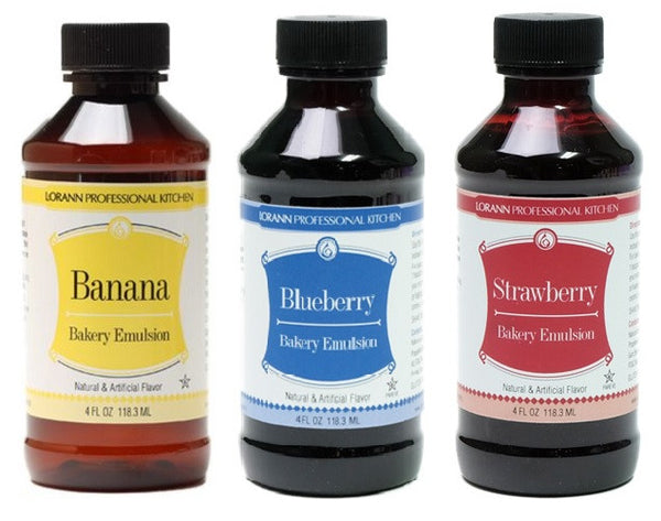 LorAnn Oils Bakery Emulsion Set of 3, Banana, Blueberry, Strawberry - Cricket Creek 