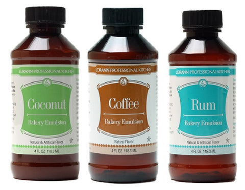 LorAnn Oils Bakery Emulsion Set of 3, Coconut, Coffee, Rum - Cricket Creek 