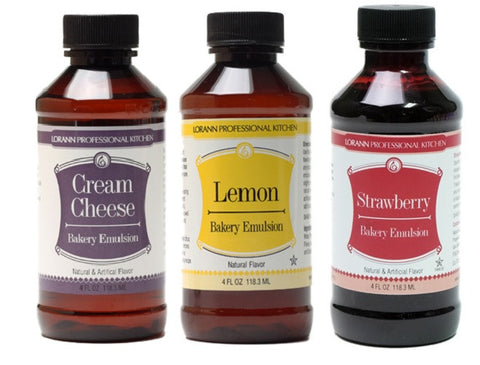 LorAnn Oils Bakery Emulsion Set of 3, Cream Cheese, Lemon, Strawberry - Cricket Creek 