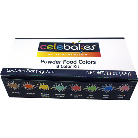 FOOD COLOR POWDER - Celebakes Set of 8 - 4 grams each - Use with Chocolate, Bath Bombs, Dry Mixes, CK Products - Cricket Creek 
