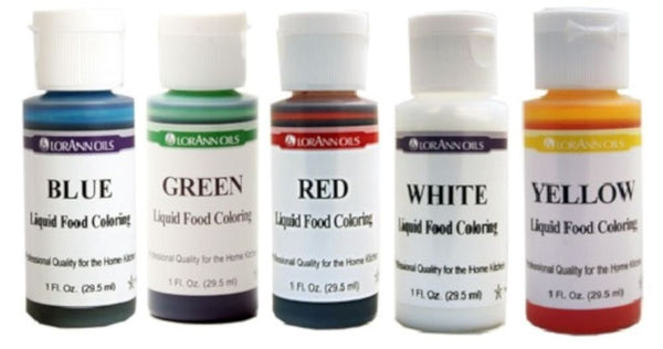 Lorann Oils Liquid Food Coloring - Primary Colors - Set of Five 1 Ounce Bottles - Cricket Creek 